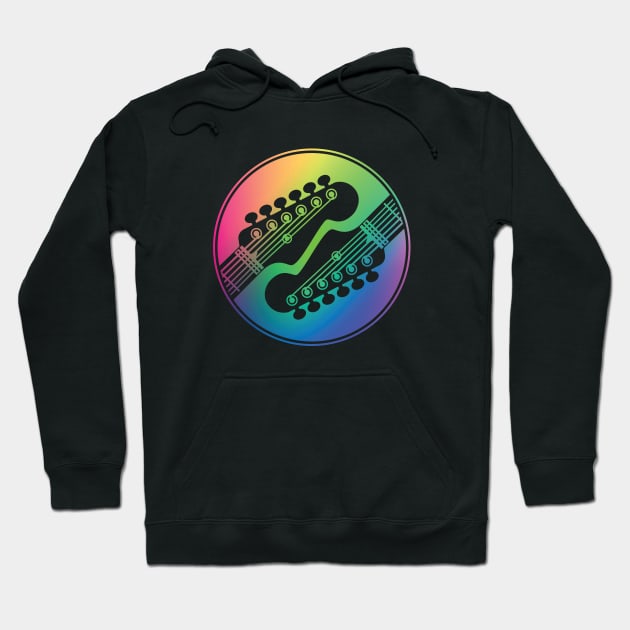 Electric Guitar Headstock Circle Colorful Gradient Theme Hoodie by nightsworthy